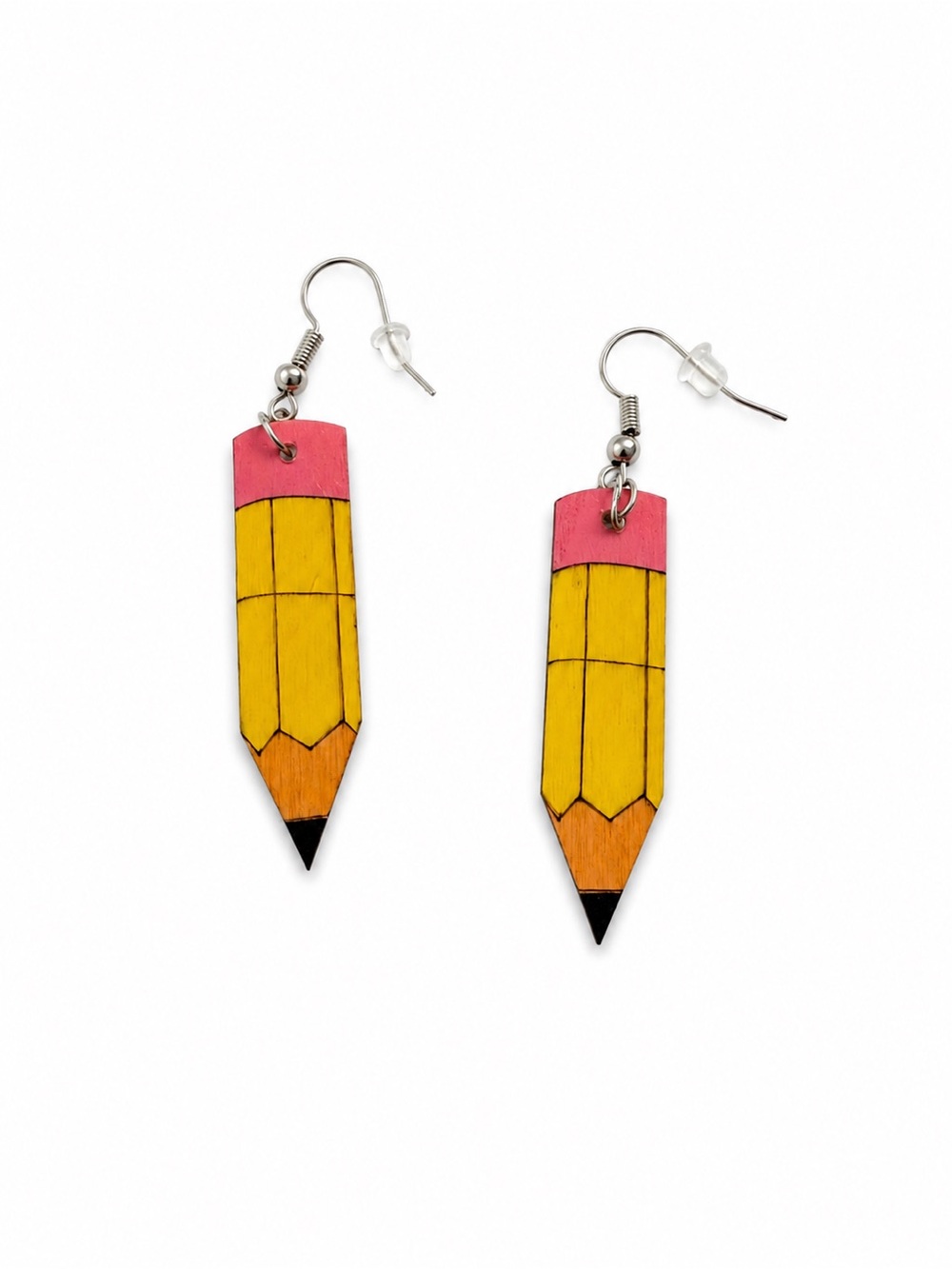 Playful Pencil Dangle Earrings in Yellow and Pink